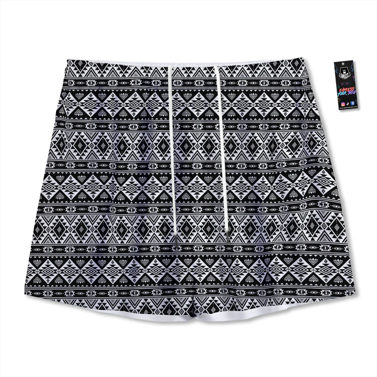 Aztec Dark Grey Print Pattern Mesh Shorts