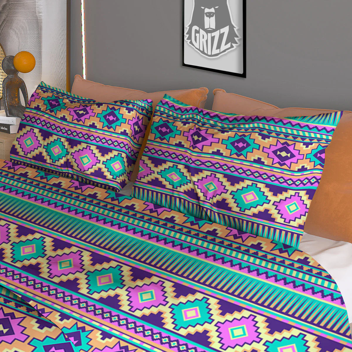 Aztec Neon Native Print Pattern Duvet Cover Bedding Set - Image 3