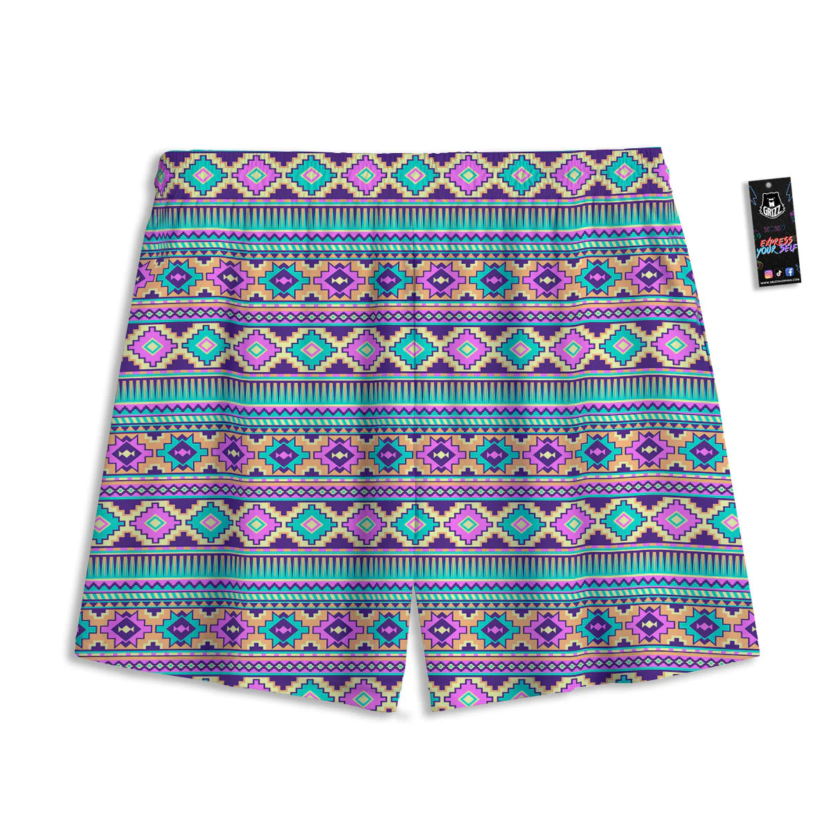 Aztec Neon Native Print Pattern Mesh Shorts - Image 2