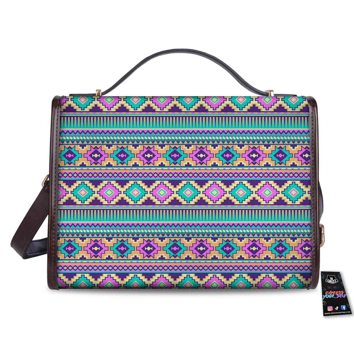Aztec Neon Native Print Pattern Women's Satchel Bag - Image 2