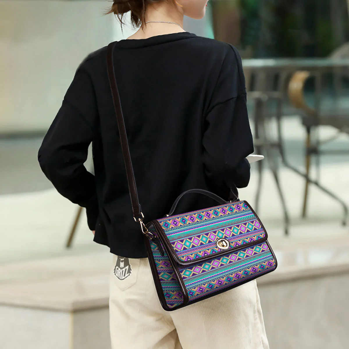 Aztec Neon Native Print Pattern Women's Satchel Bag - Image 3