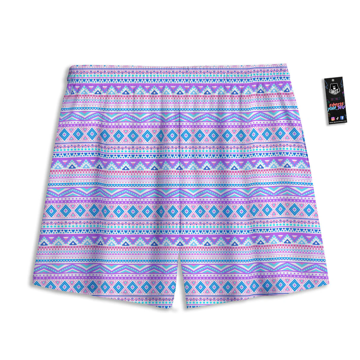 Aztec Pink And Pastel Print Pattern Mesh Shorts - Image 2