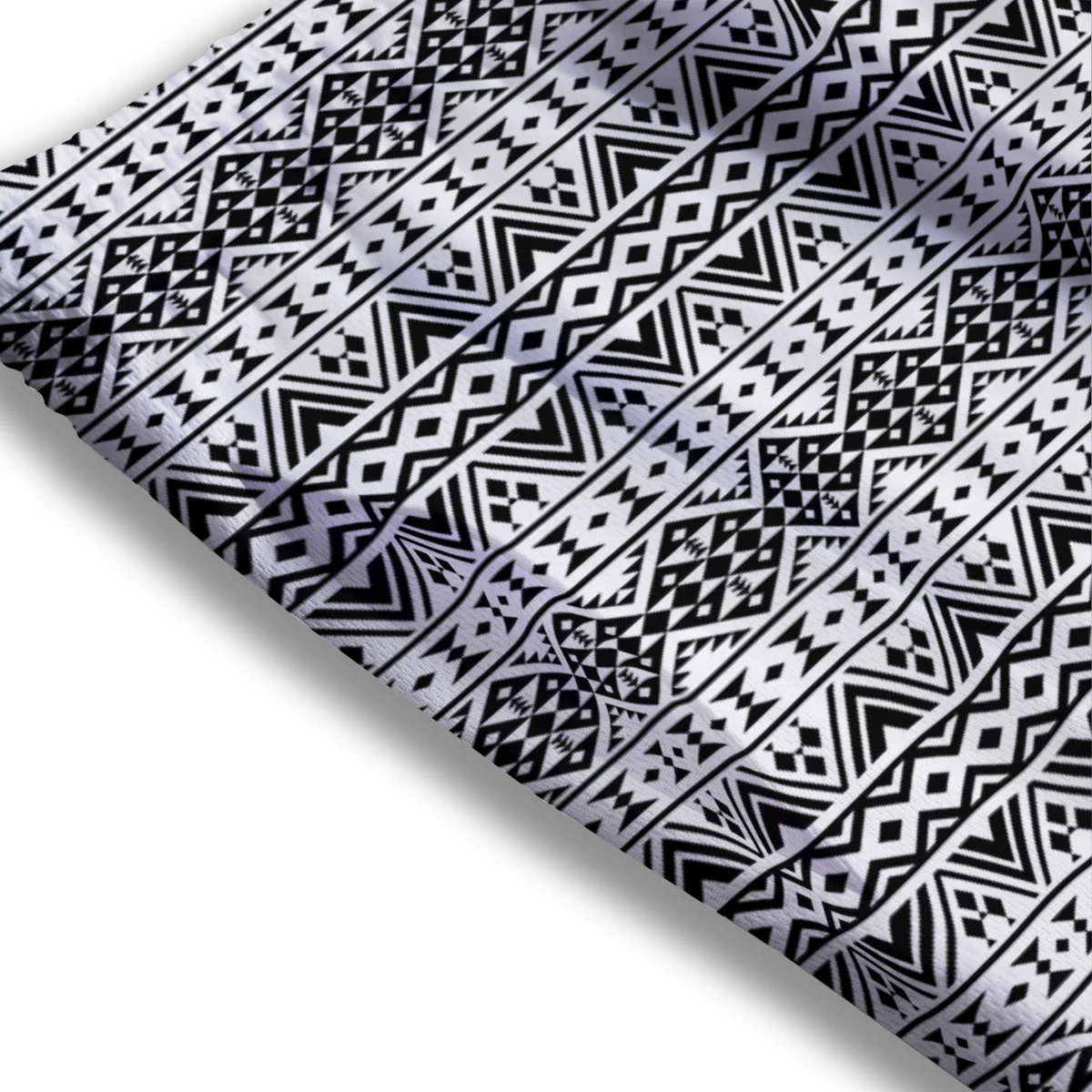 Aztec Texture White And Black Print Pattern Mesh Shorts - Image 3
