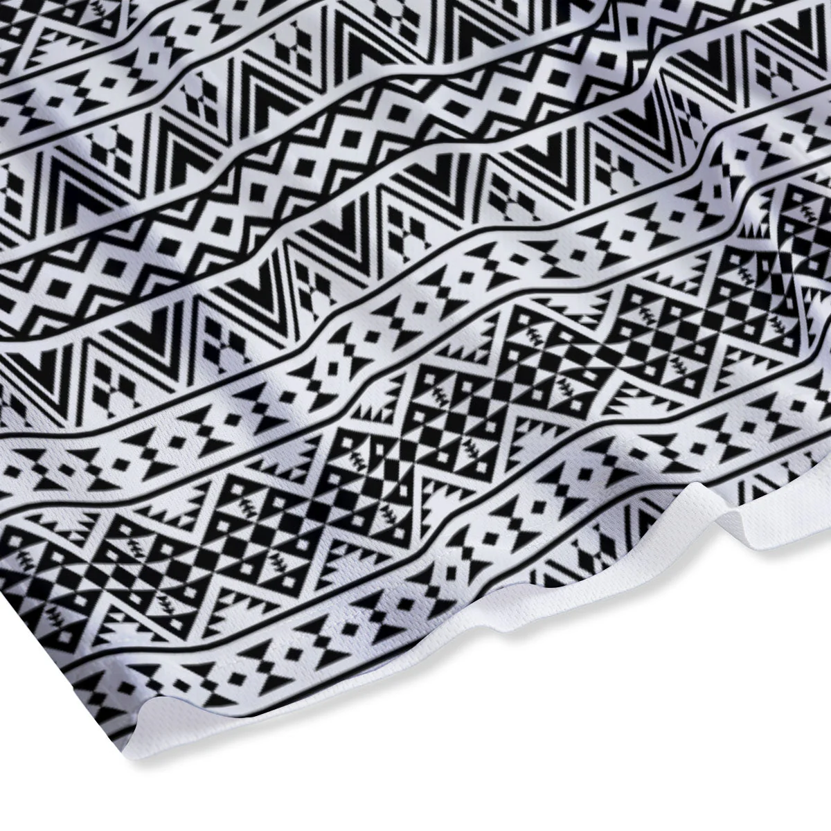 Aztec Texture White And Black Print Pattern Mesh Shorts - Image 4
