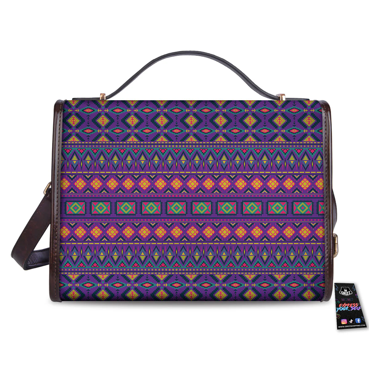 Aztec Trippy Neon Ethnic Print Women's Satchel Bag - Image 2