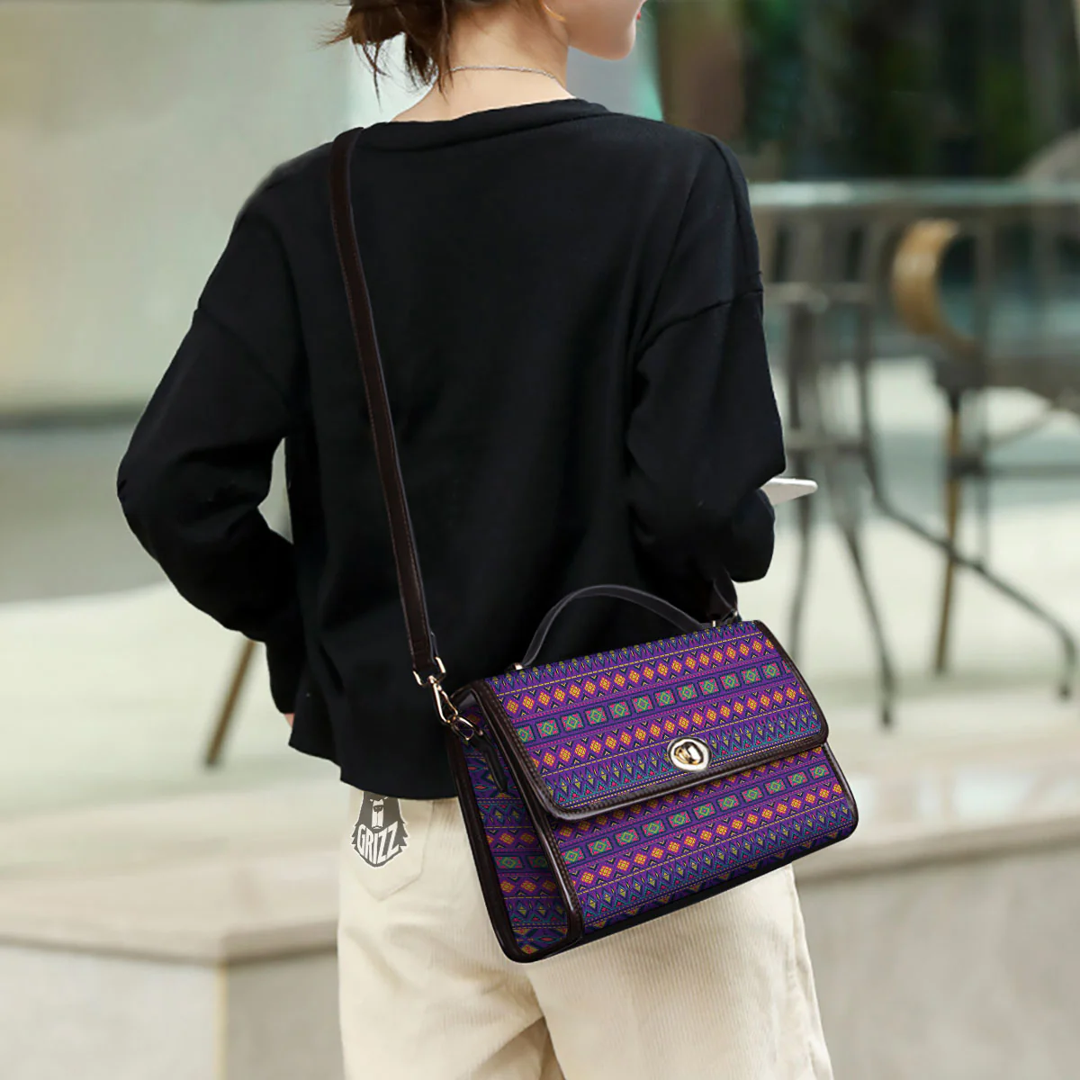 Aztec Trippy Neon Ethnic Print Women's Satchel Bag - Image 3