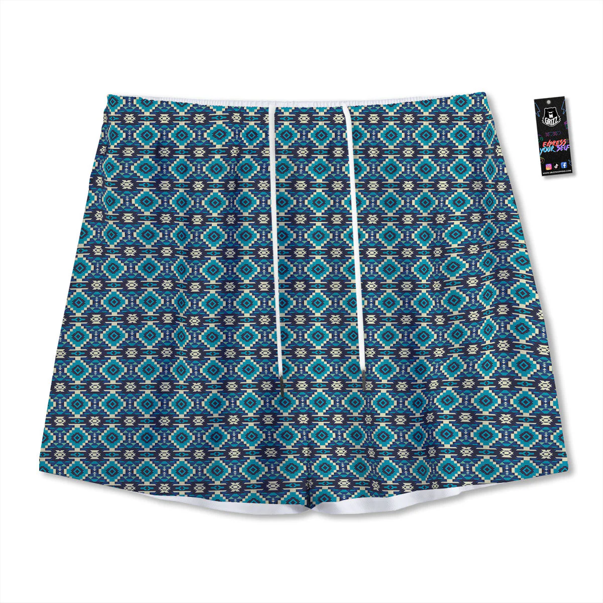 Aztec Turquoise And Blue Print Pattern Mesh Shorts