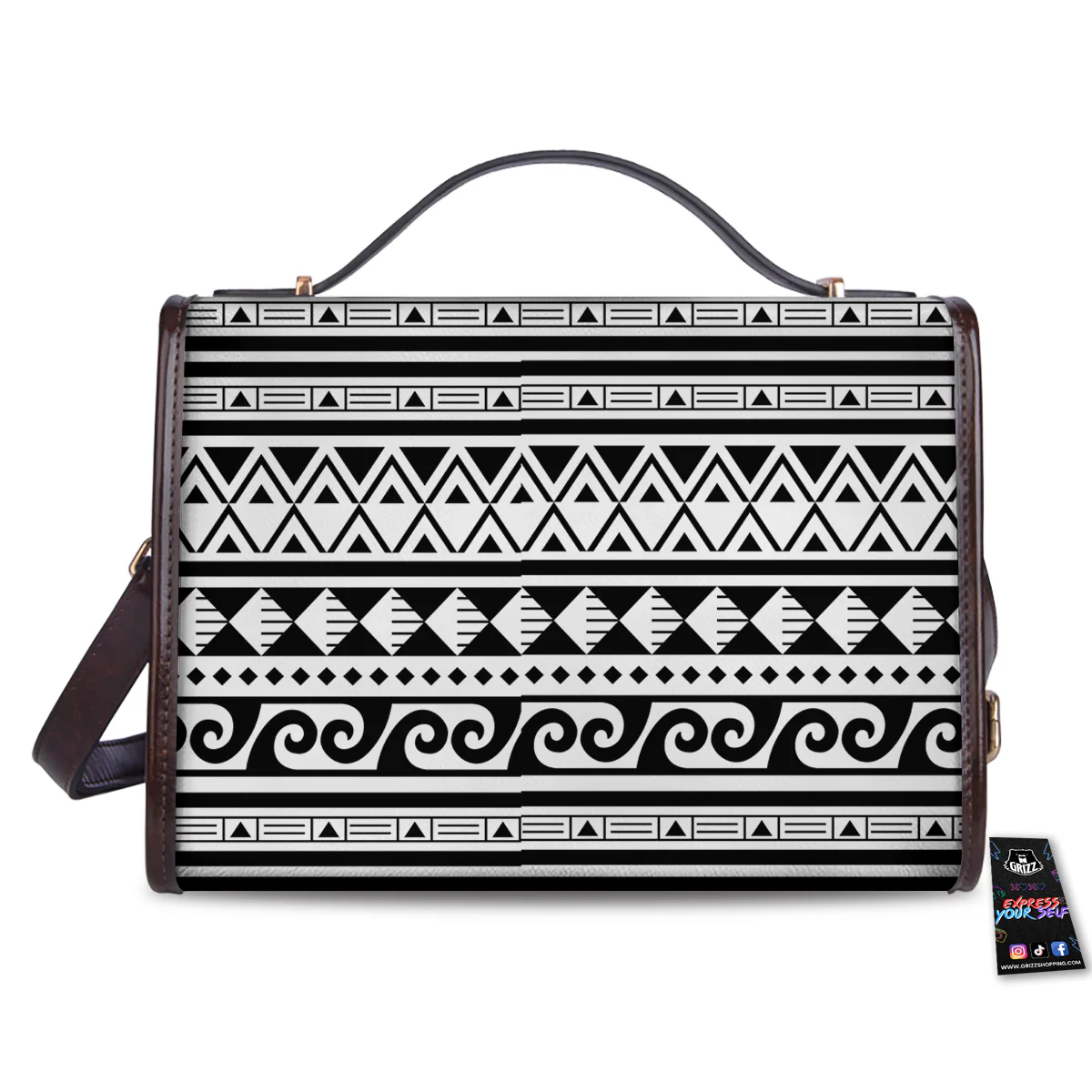 Aztec White And Black Print Pattern Women's Satchel Bag - Image 2