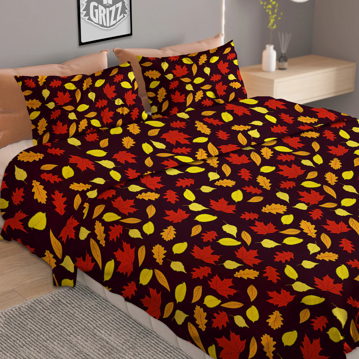 Back And Elm Maple Leave Print Pattern Duvet Cover Bedding Set - Image 2