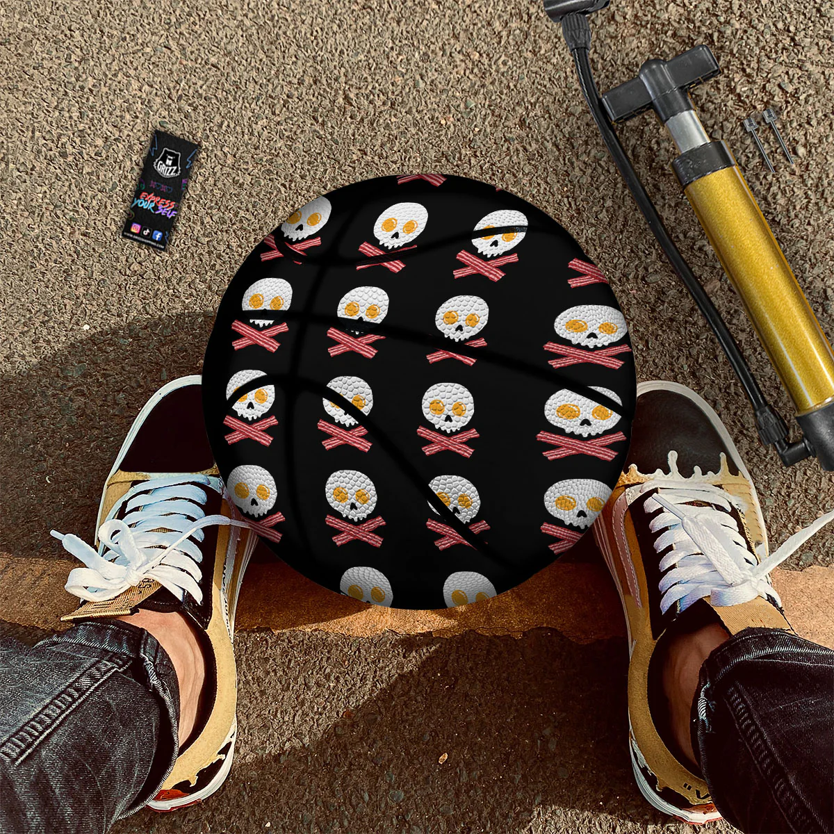 Bacon And Skull Fried Egg Print Pattern Basketball - Image 2