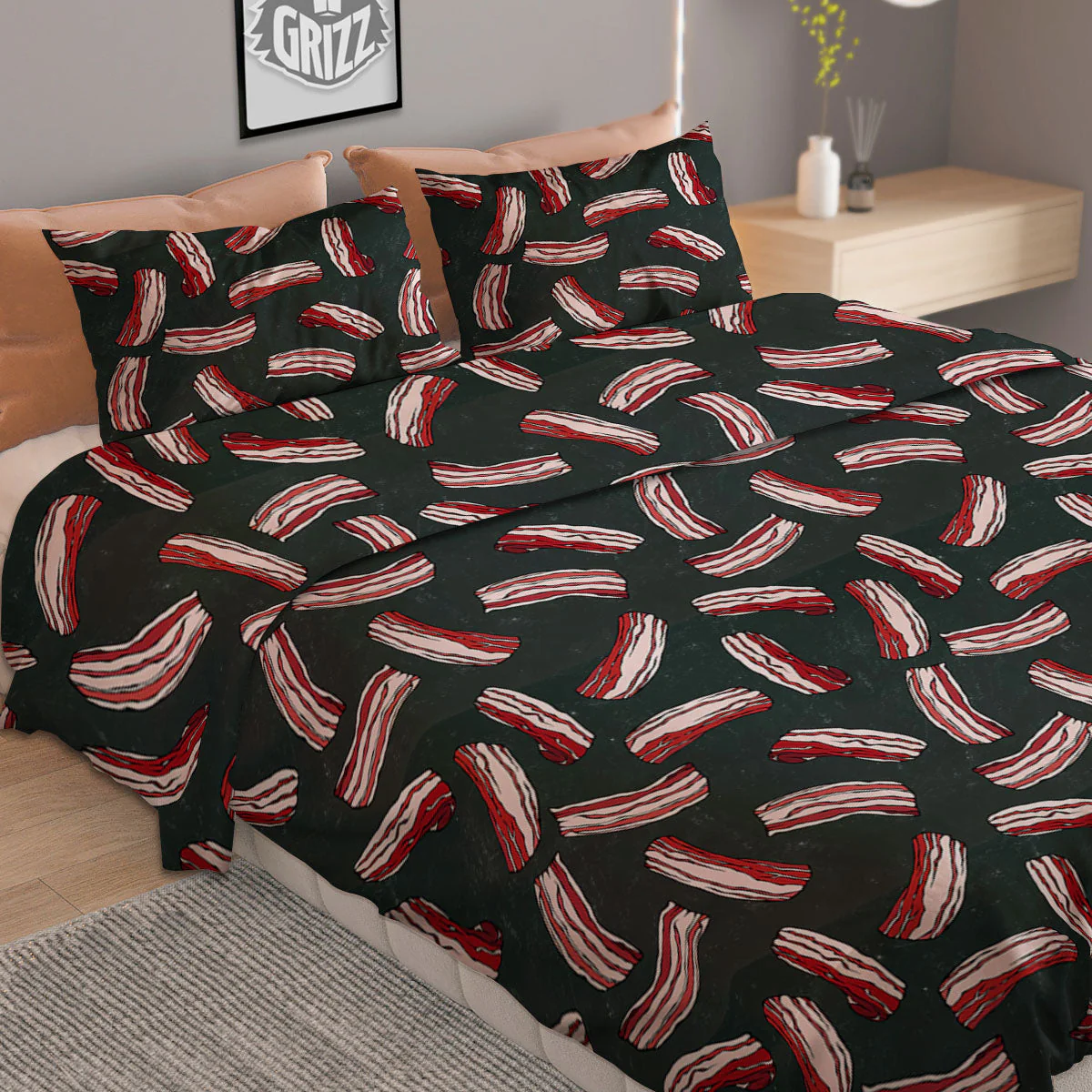 Bacon Black Print Pattern Duvet Cover Bedding Set - Image 2