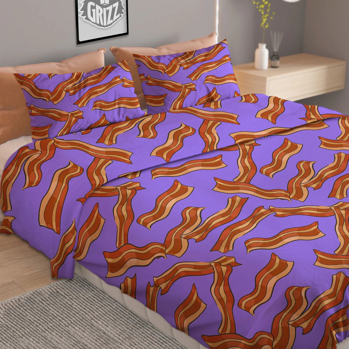 Bacon Purple Print Pattern Duvet Cover Bedding Set - Image 2