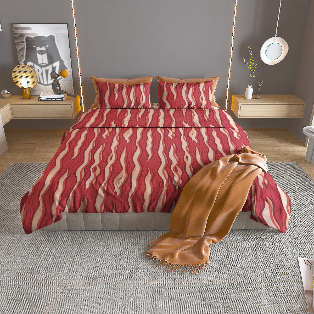 Bacon Texture Print Pattern Duvet Cover Bedding Set