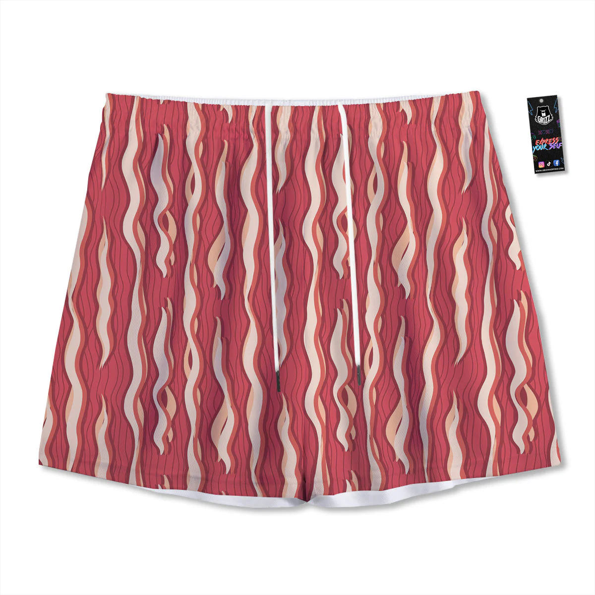 Bacon Texture Print Pattern Mesh Shorts