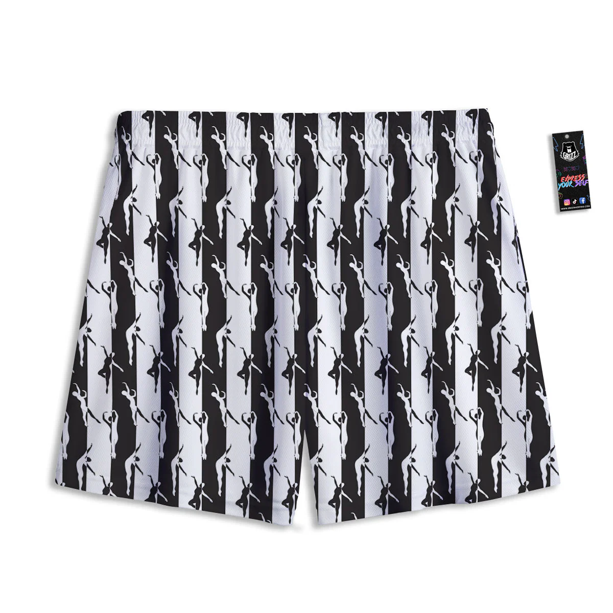 Ballet White And Black Print Pattern Mesh Shorts - Image 2