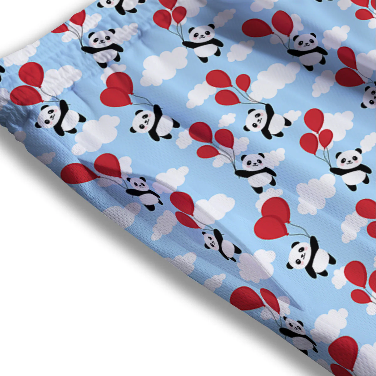 Balloon And Cute Panda Print Pattern Mesh Shorts - Image 3