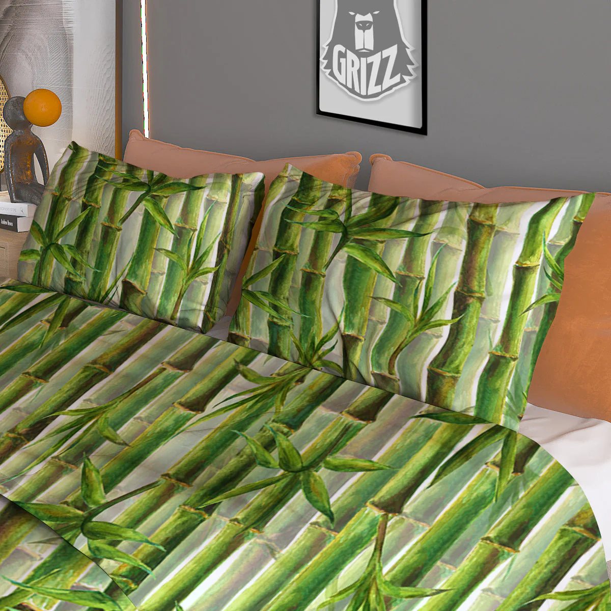 Bamboo Watercolor Print Pattern Duvet Cover Bedding Set - Image 3