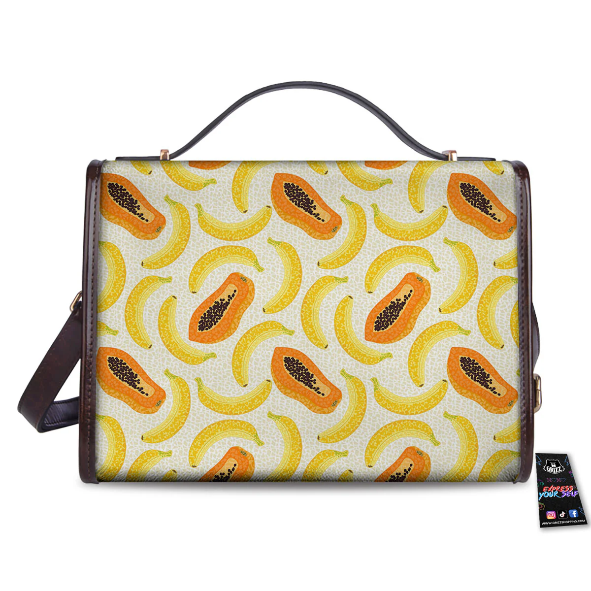 Banana And Papaya Print Pattern Women's Satchel Bag - Image 2