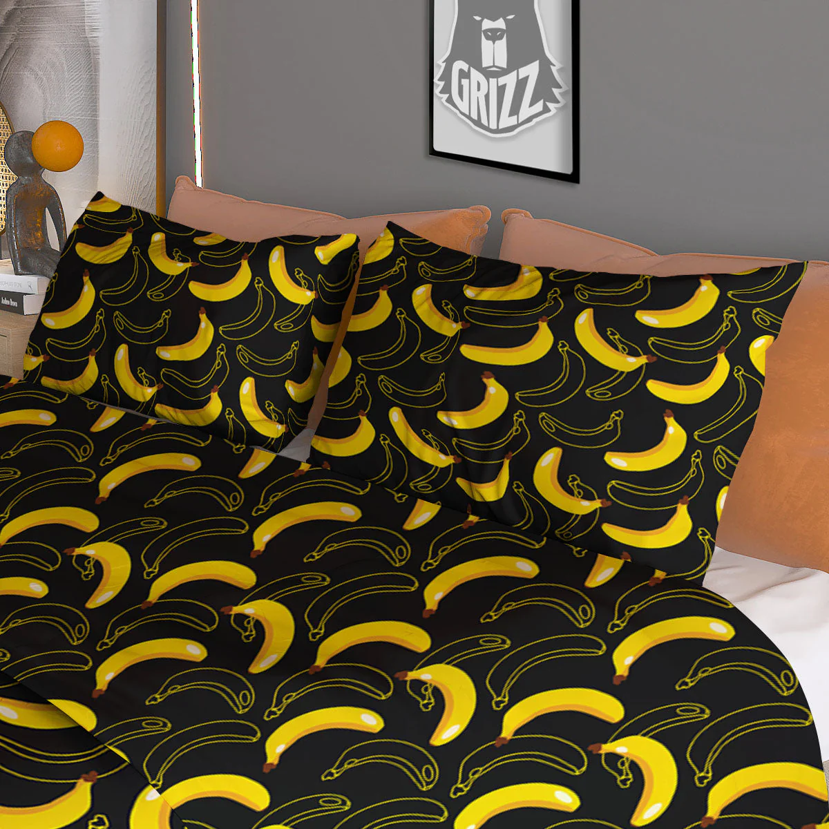 Banana Black Cartoon Print Pattern Duvet Cover Bedding Set - Image 3
