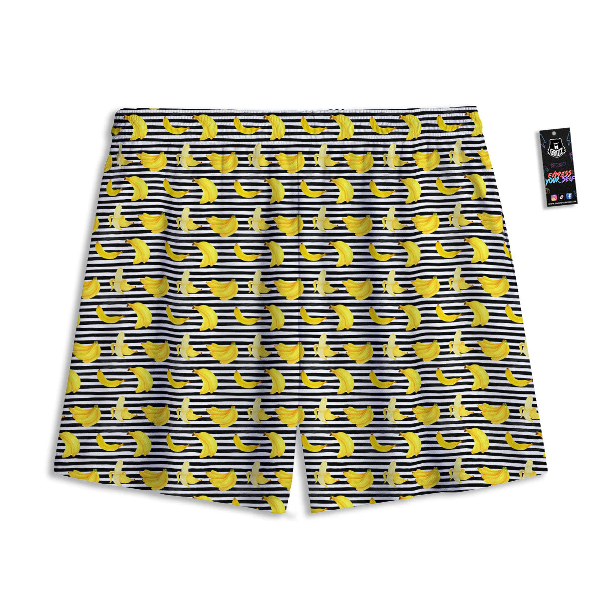 Banana Black Striped Print Pattern Mesh Shorts - Image 2