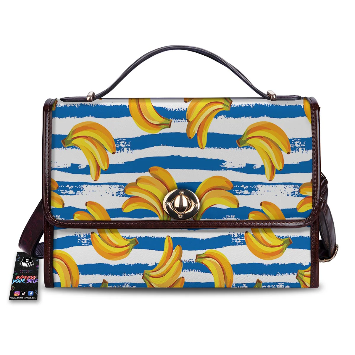 Banana Blue And White Striped Print Pattern Women's Satchel Bag