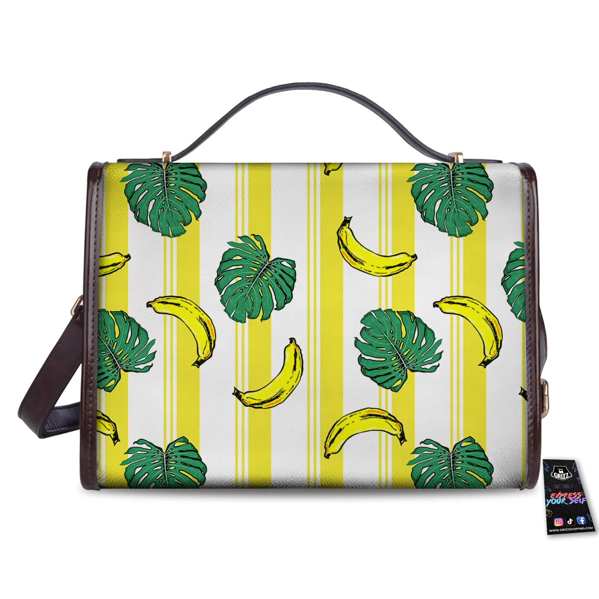 Banana Geometric Yellow Print Pattern Women's Satchel Bag - Image 2