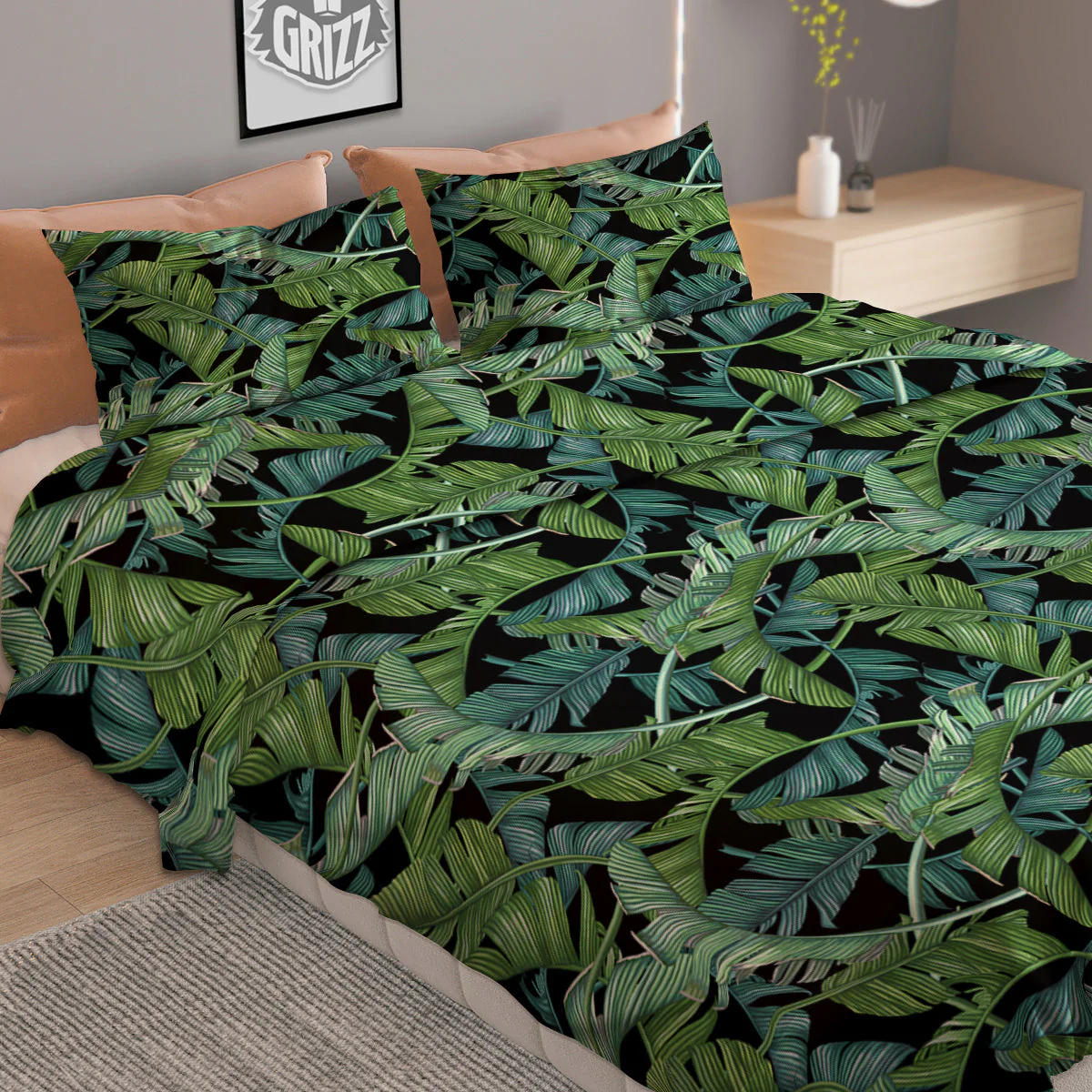 Banana Leaf Print Pattern Duvet Cover Bedding Set - Image 2