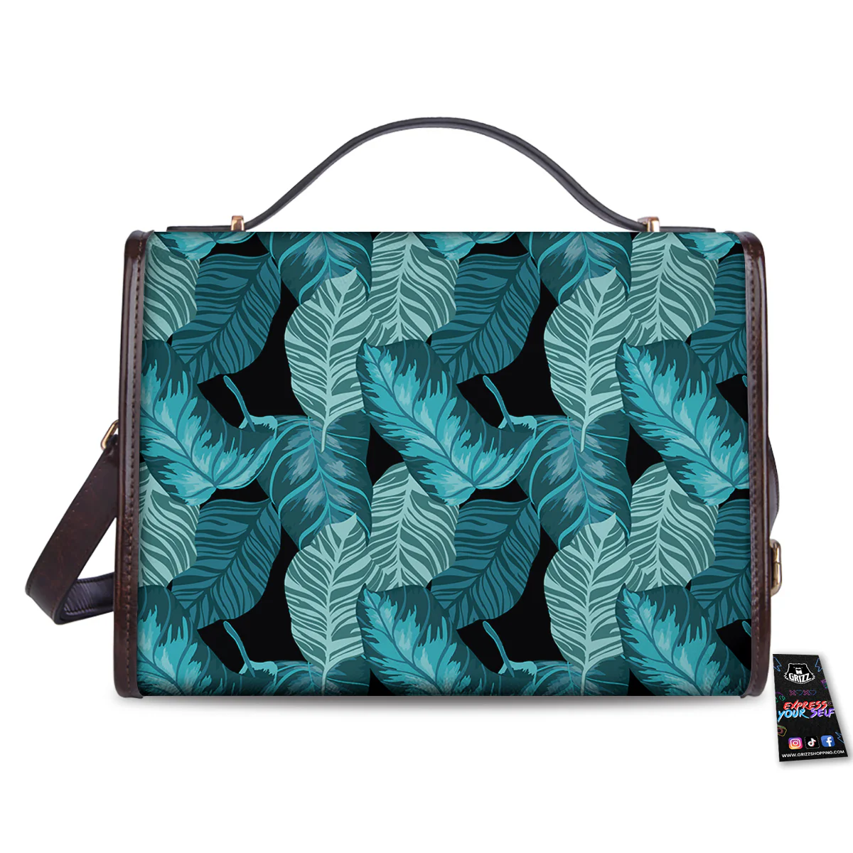 Banana Leaf Turquoise Print Pattern Women's Satchel Bag - Image 2