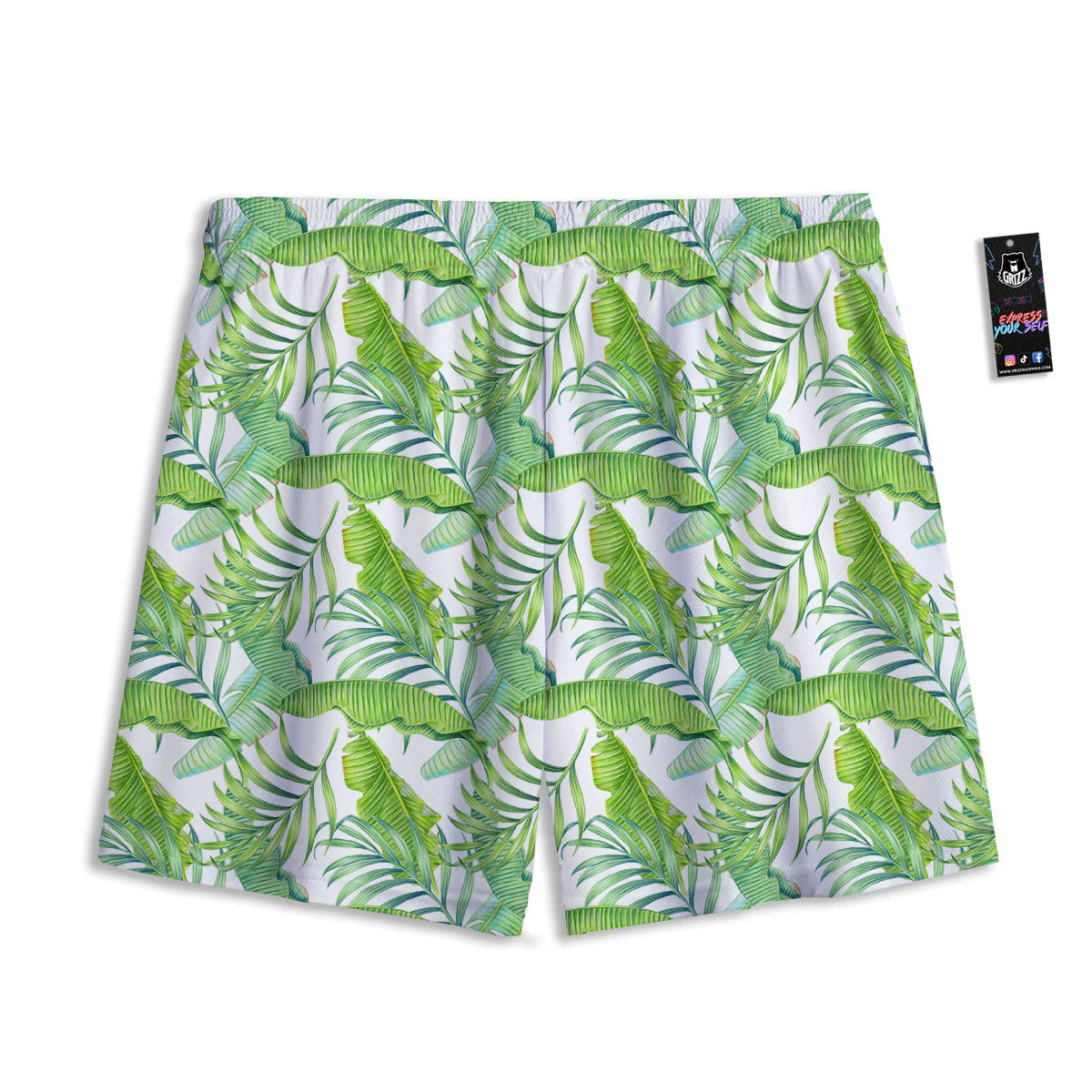 Banana Leave Palm Tree Print Pattern Mesh Shorts - Image 2