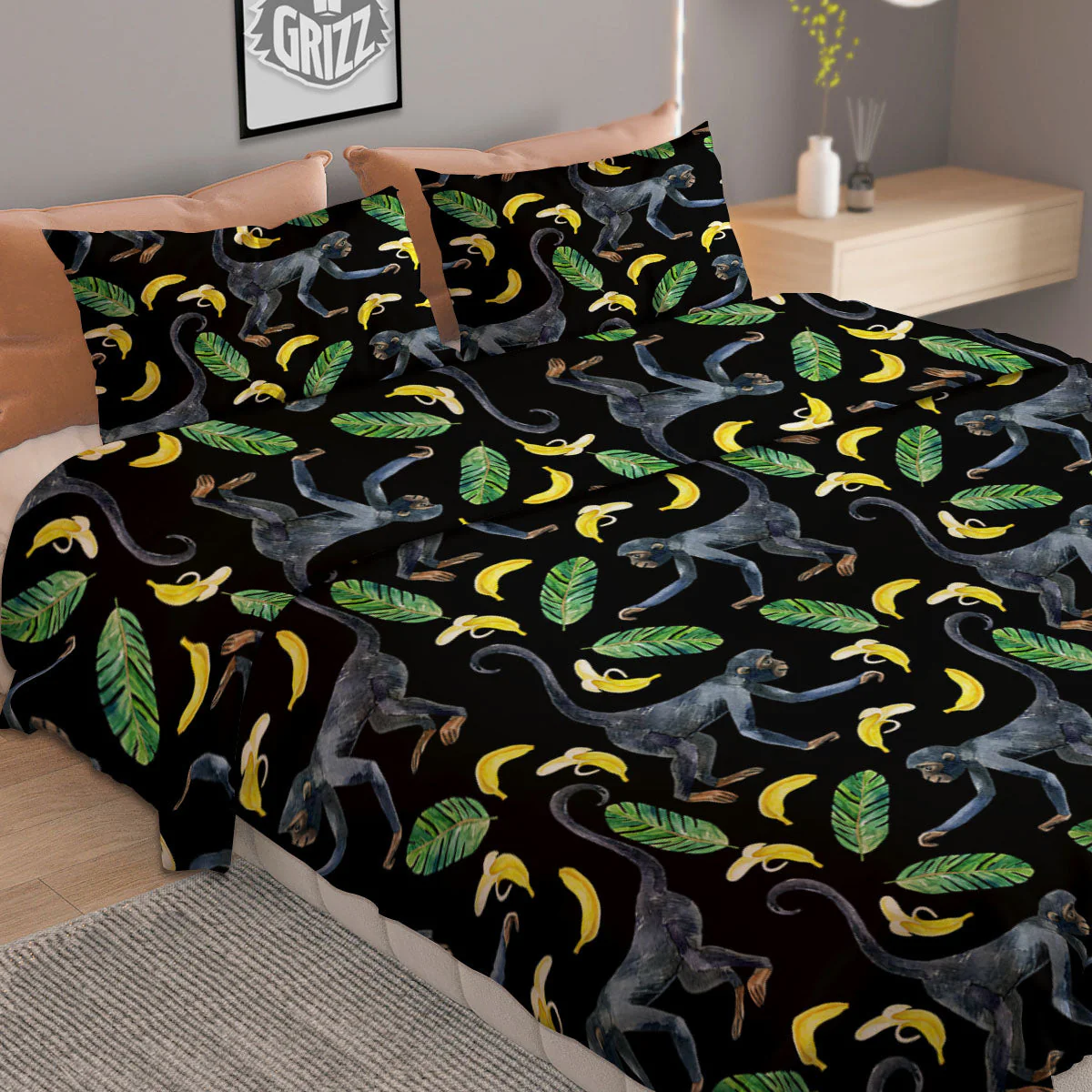 Banana Monkey Pattern Pattern Duvet Cover Bedding Set - Image 2