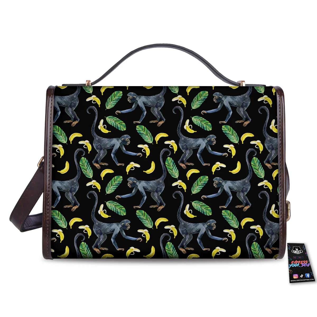 Banana Monkey Pattern Pattern Women's Satchel Bag - Image 2