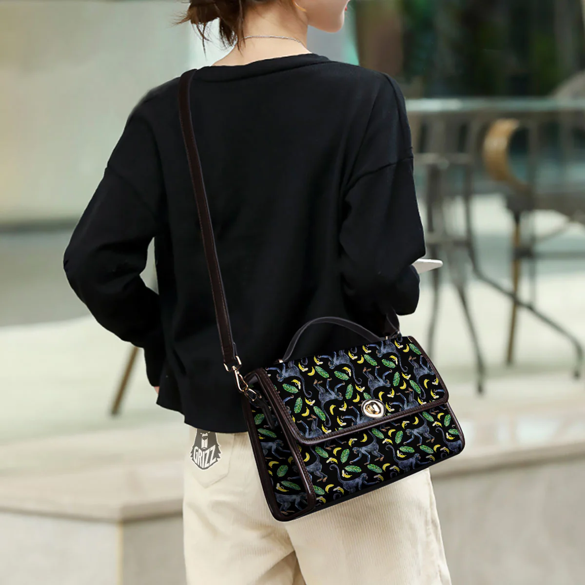 Banana Monkey Pattern Pattern Women's Satchel Bag - Image 3