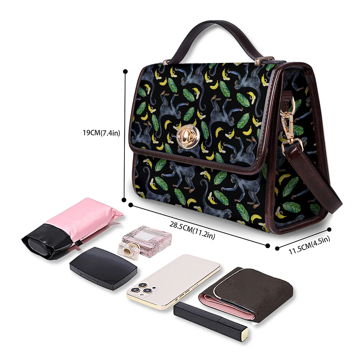 Banana Monkey Pattern Pattern Women's Satchel Bag - Image 4