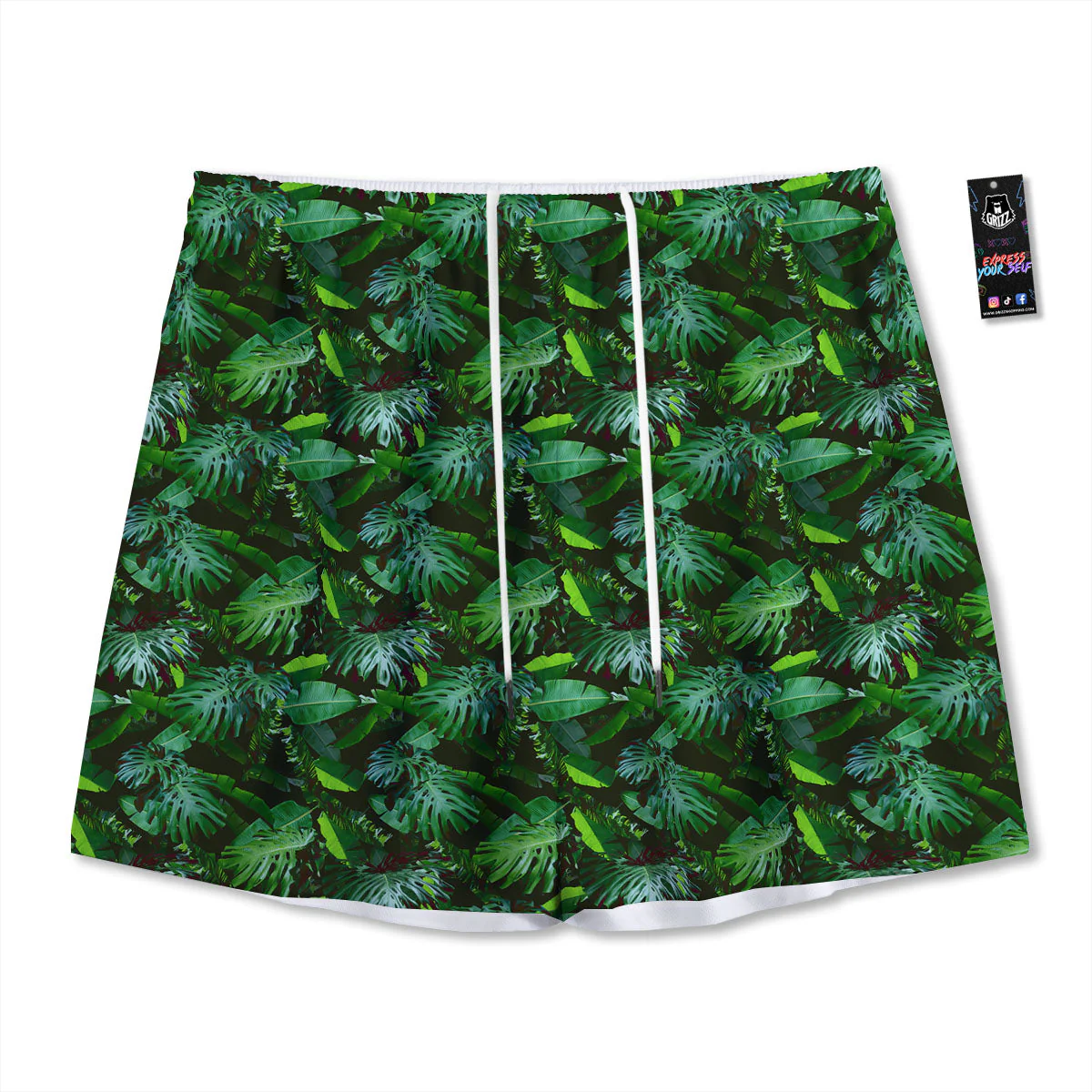 Banana Palm Leaf Green Tropical Print Mesh Shorts
