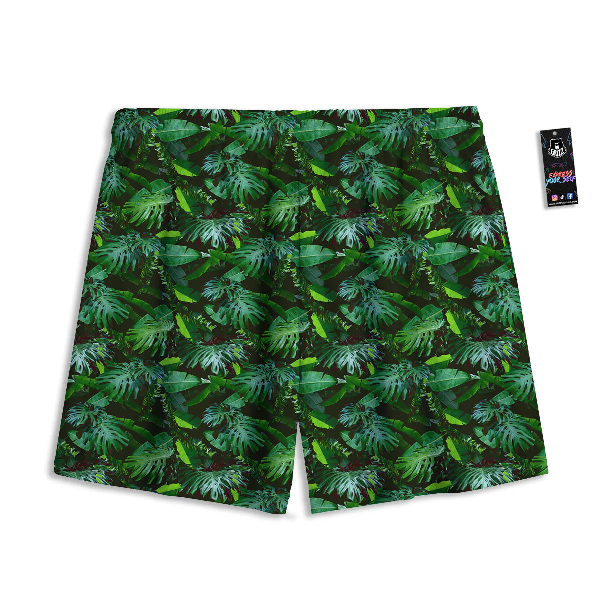 Banana Palm Leaf Green Tropical Print Mesh Shorts - Image 2