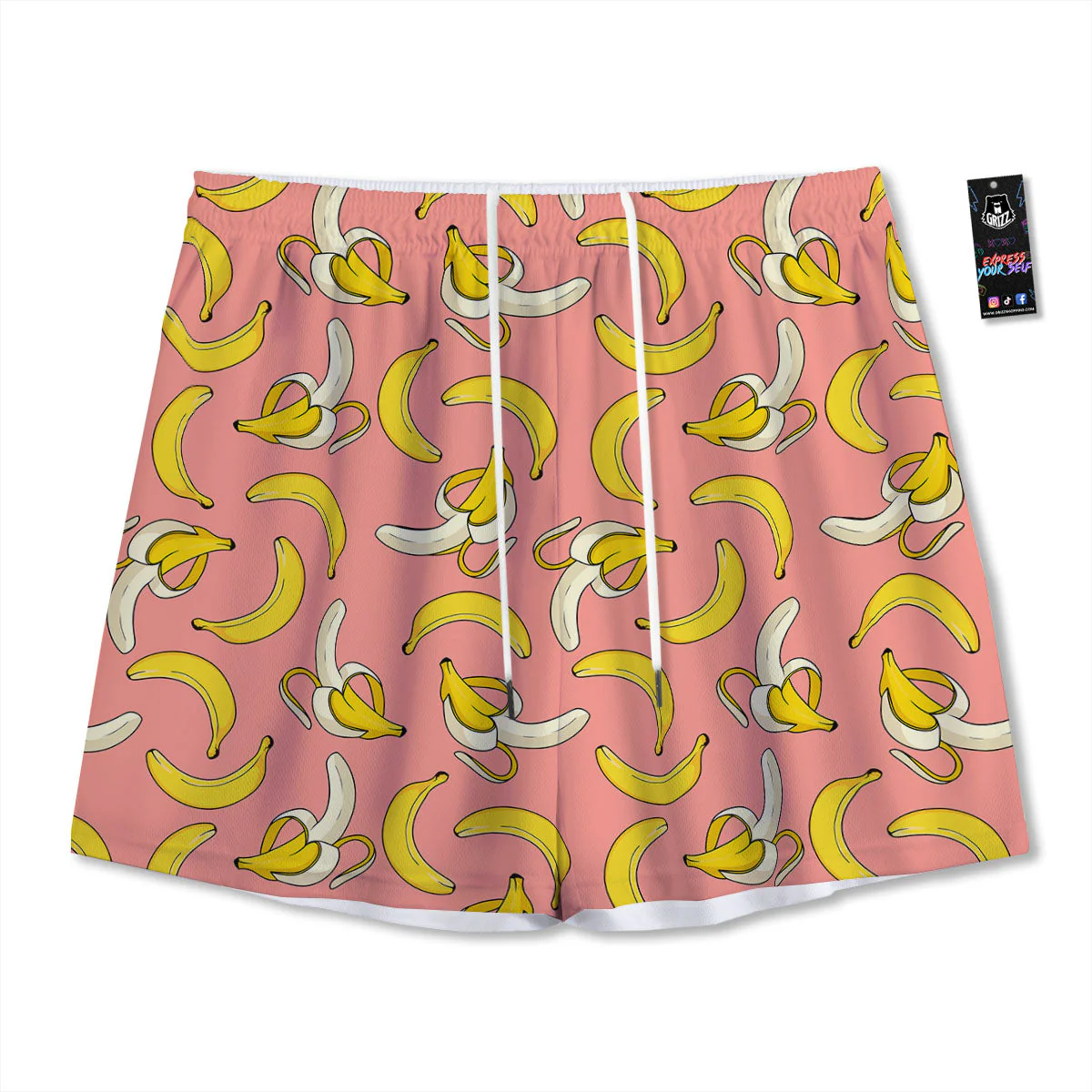 Banana Pink Print Pattern Mesh Shorts