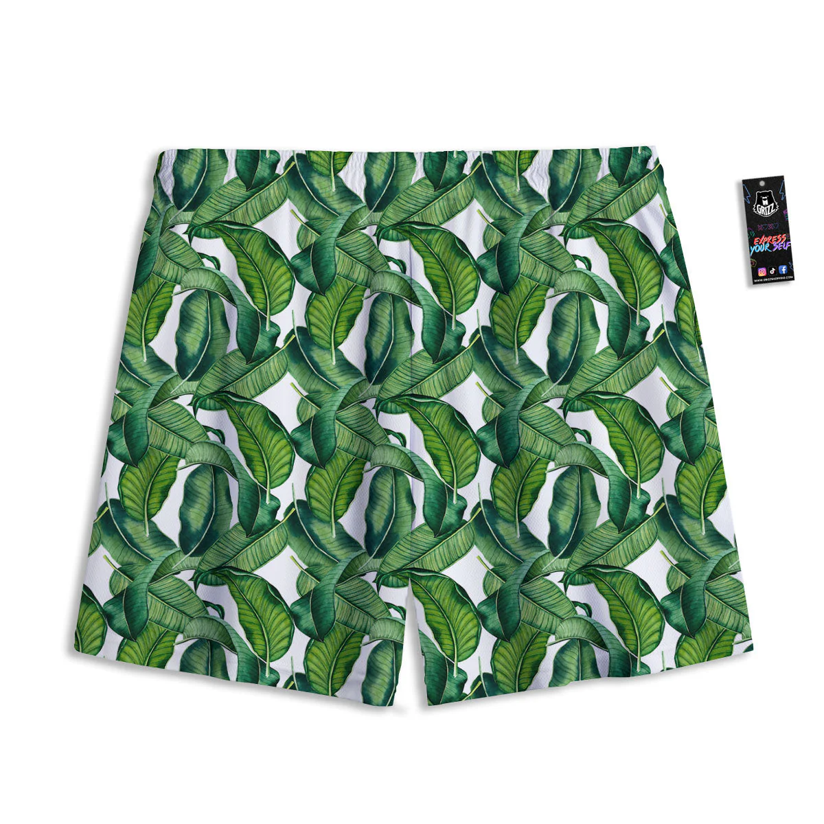 Banana Tropical Green Print Pattern Mesh Shorts - Image 2