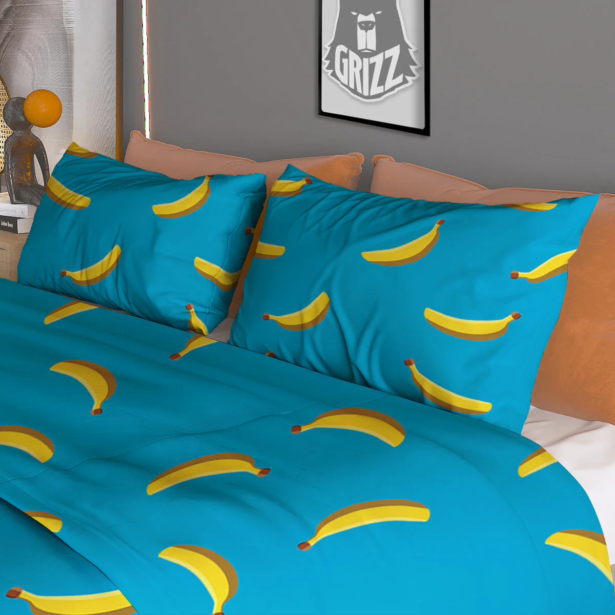 Banana Turquoise Print Pattern Duvet Cover Bedding Set - Image 3