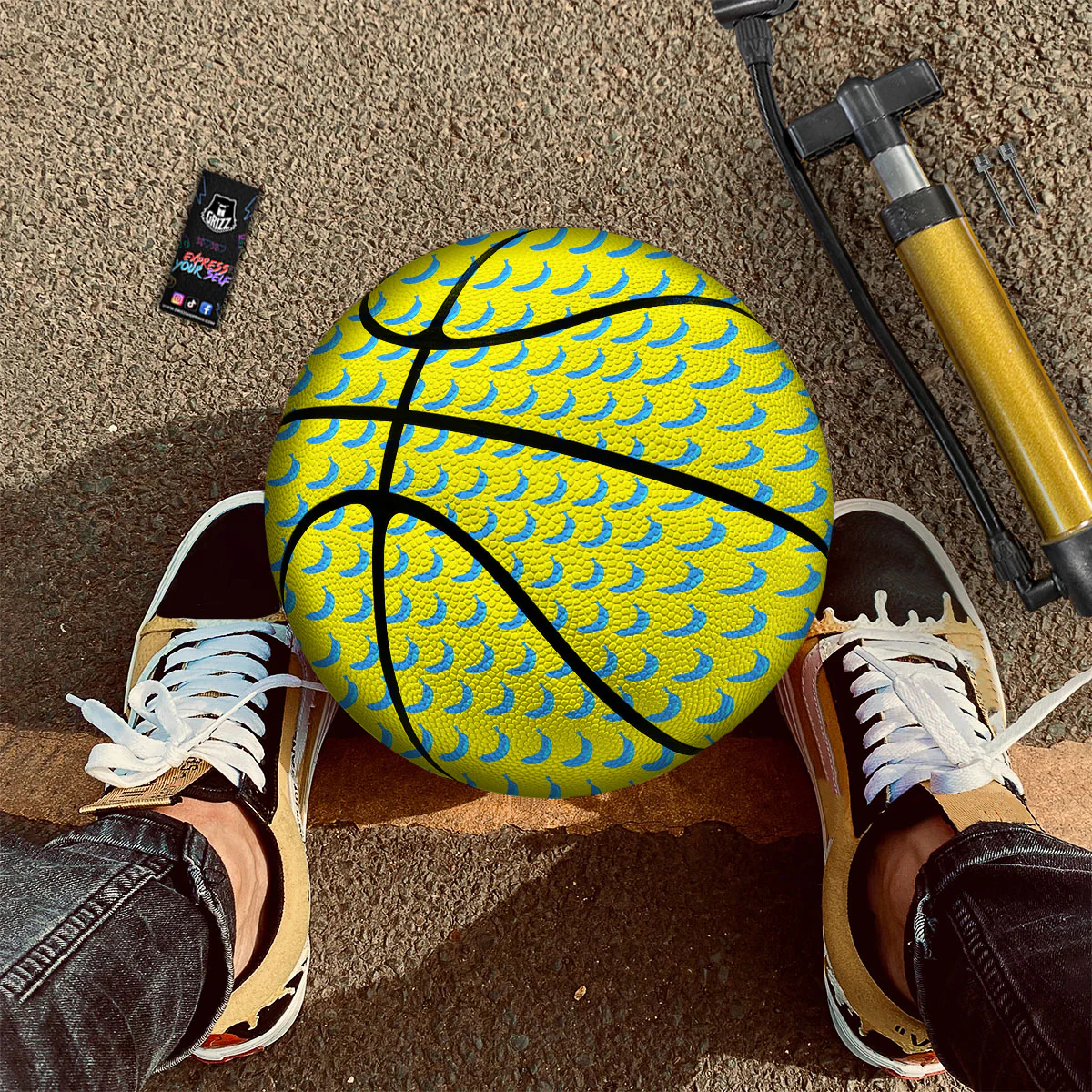 Banana Yellow And Blue Print Pattern Basketball - Image 2
