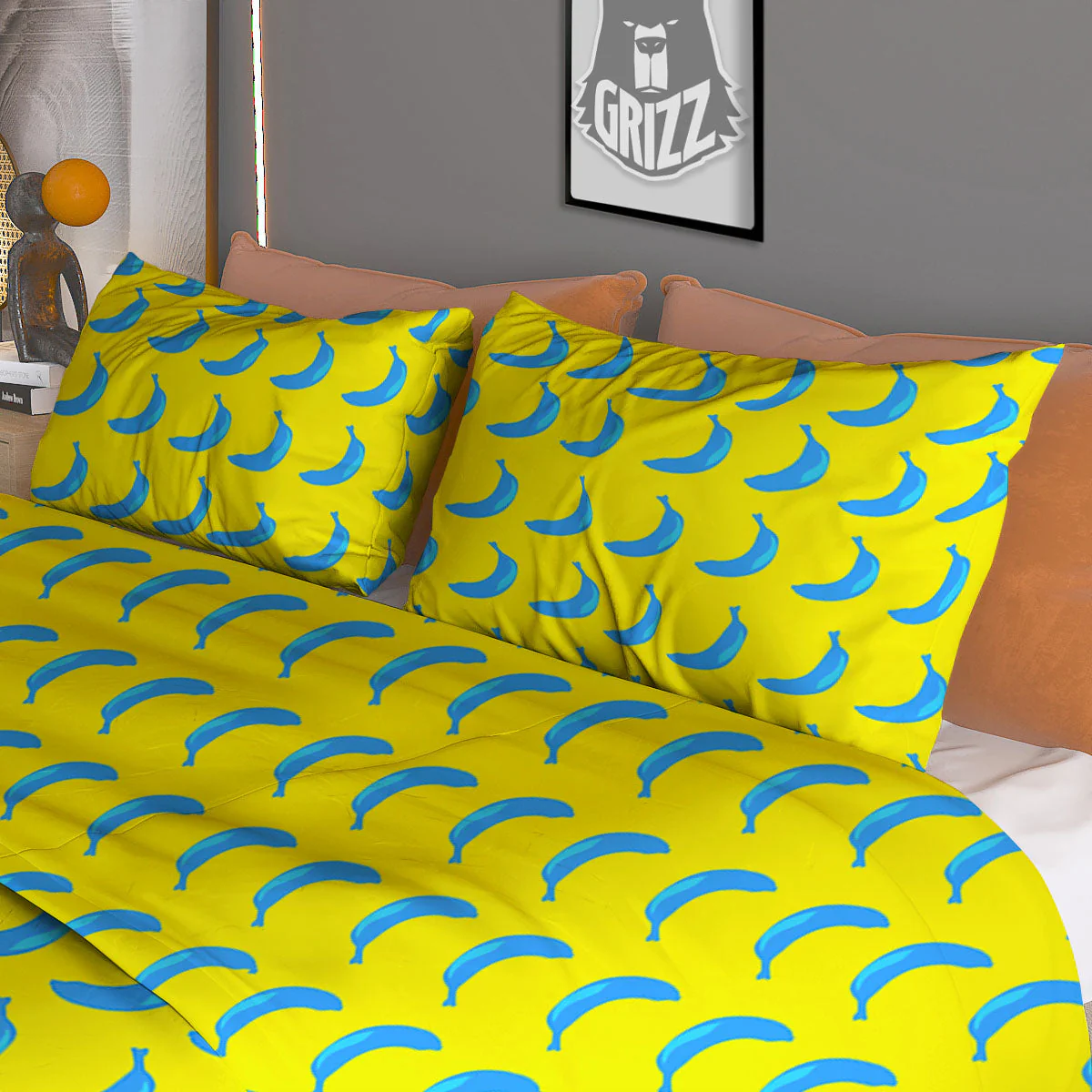 Banana Yellow And Blue Print Pattern Duvet Cover Bedding Set - Image 3