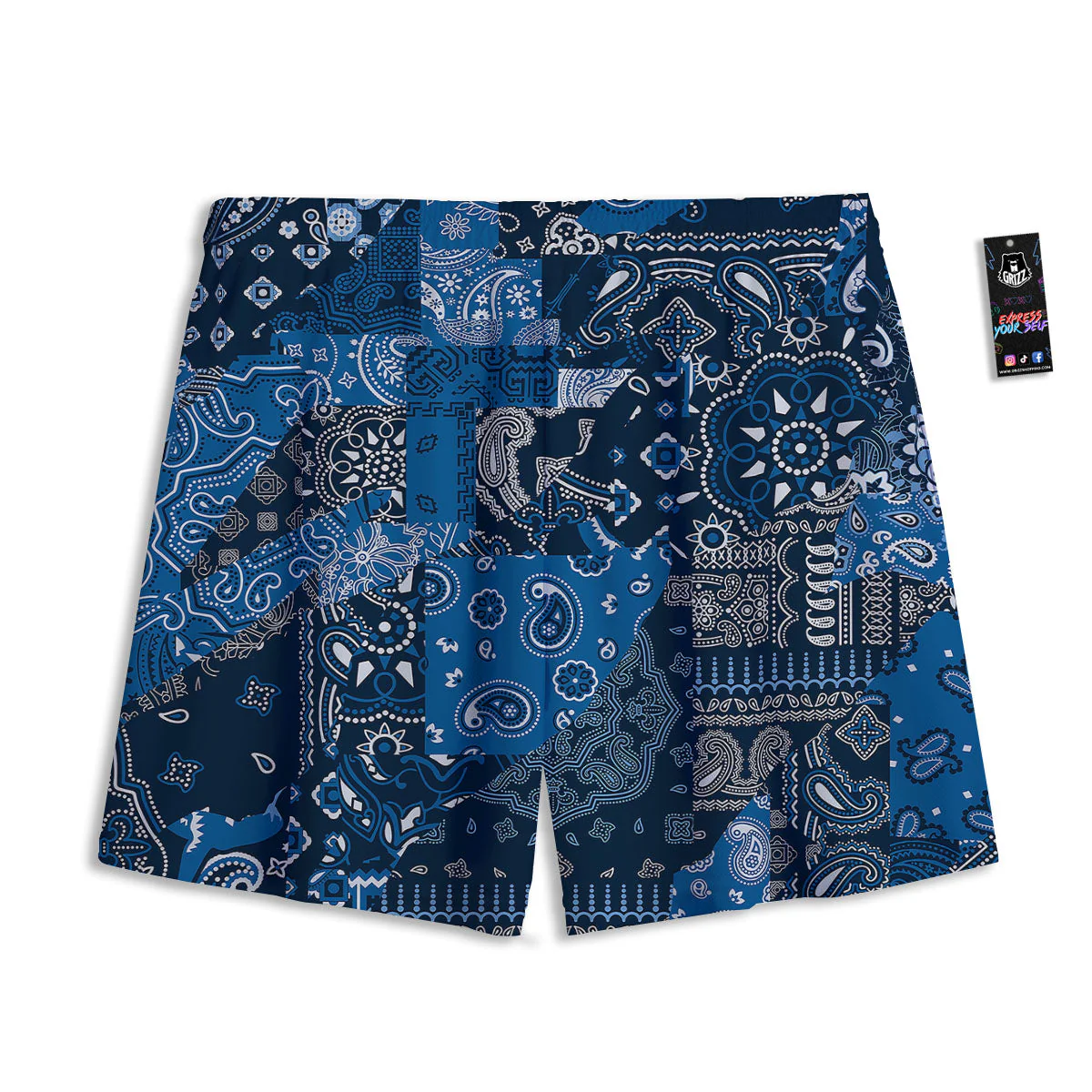 Bandana Blue Paisley Print Pattern Mesh Shorts - Image 2