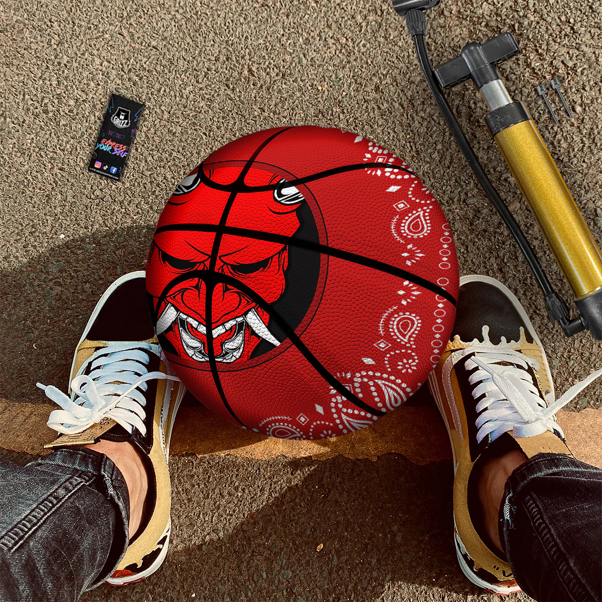 Bandana Red Hannya Demon Print Basketball - Image 2