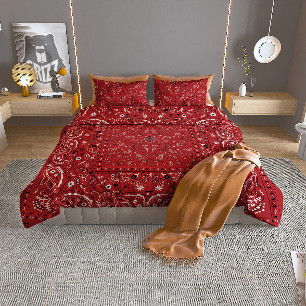 Bandana Red Paisley Print Pattern Duvet Cover Bedding Set