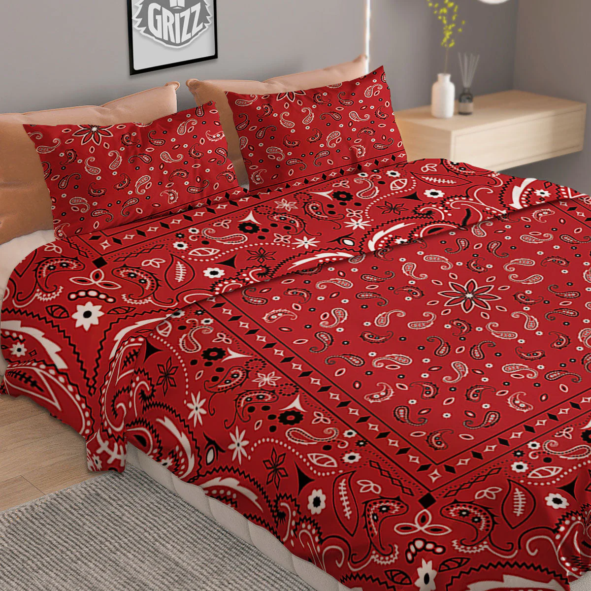 Bandana Red Paisley Print Pattern Duvet Cover Bedding Set - Image 2
