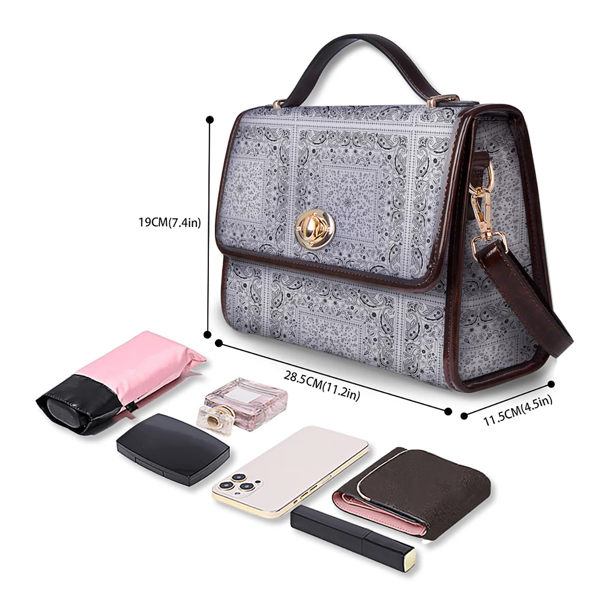 Bandana White Paisley Print Pattern Women's Satchel Bag - Image 4
