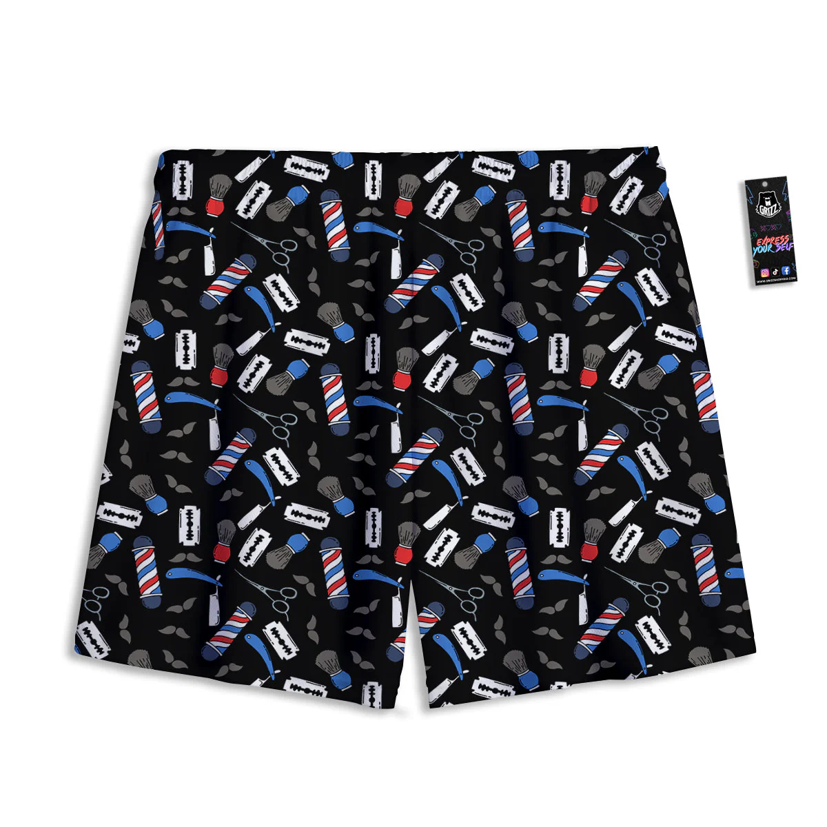 Barber Equipment Print Pattern Mesh Shorts - Image 2