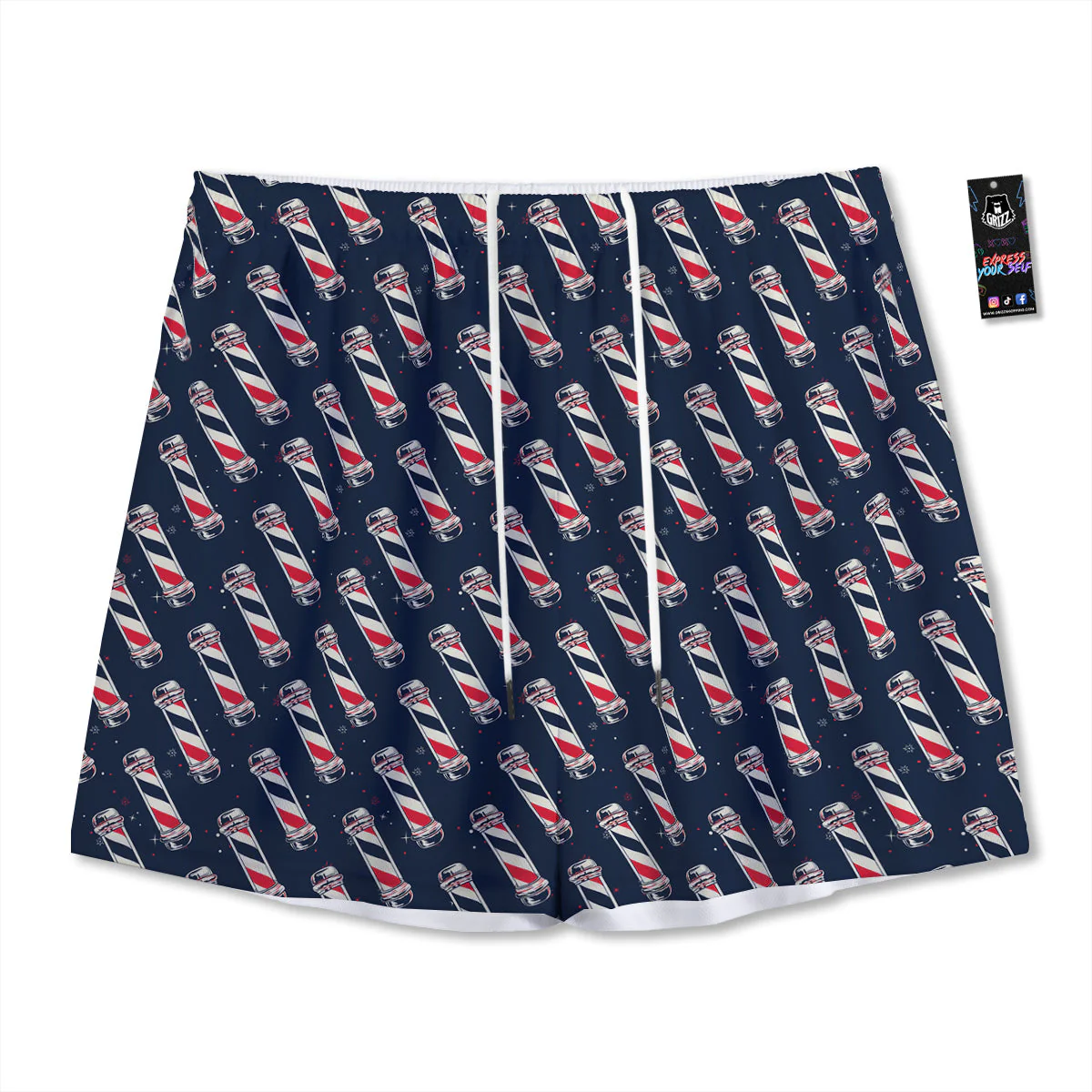 Barber Pole Print Pattern Mesh Shorts