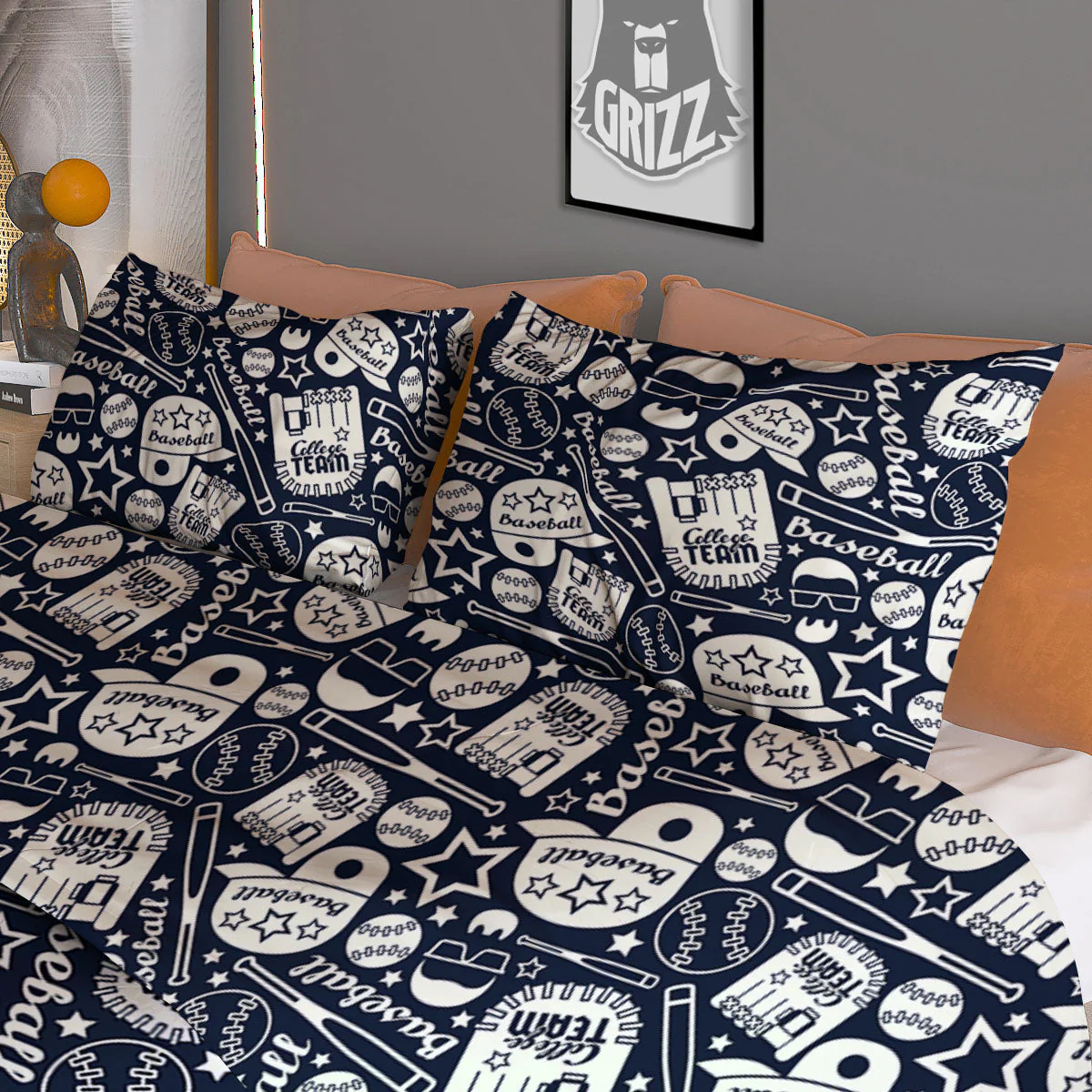 Baseball Black Print Pattern Duvet Cover Bedding Set - Image 3