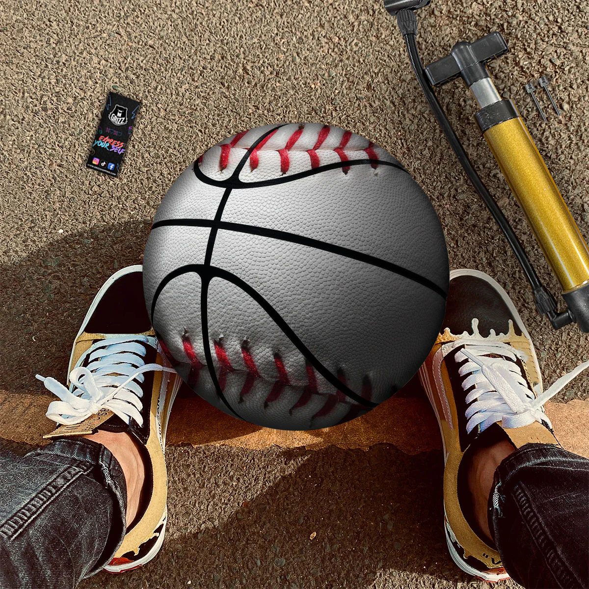 Baseballs Texture Print Basketball - Image 2