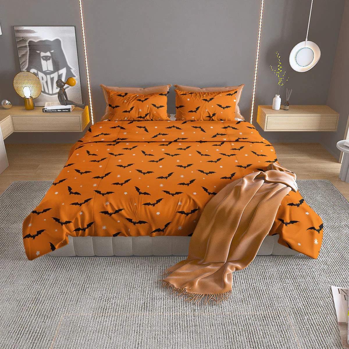 Bat Halloween Print Pattern Duvet Cover Bedding Set
